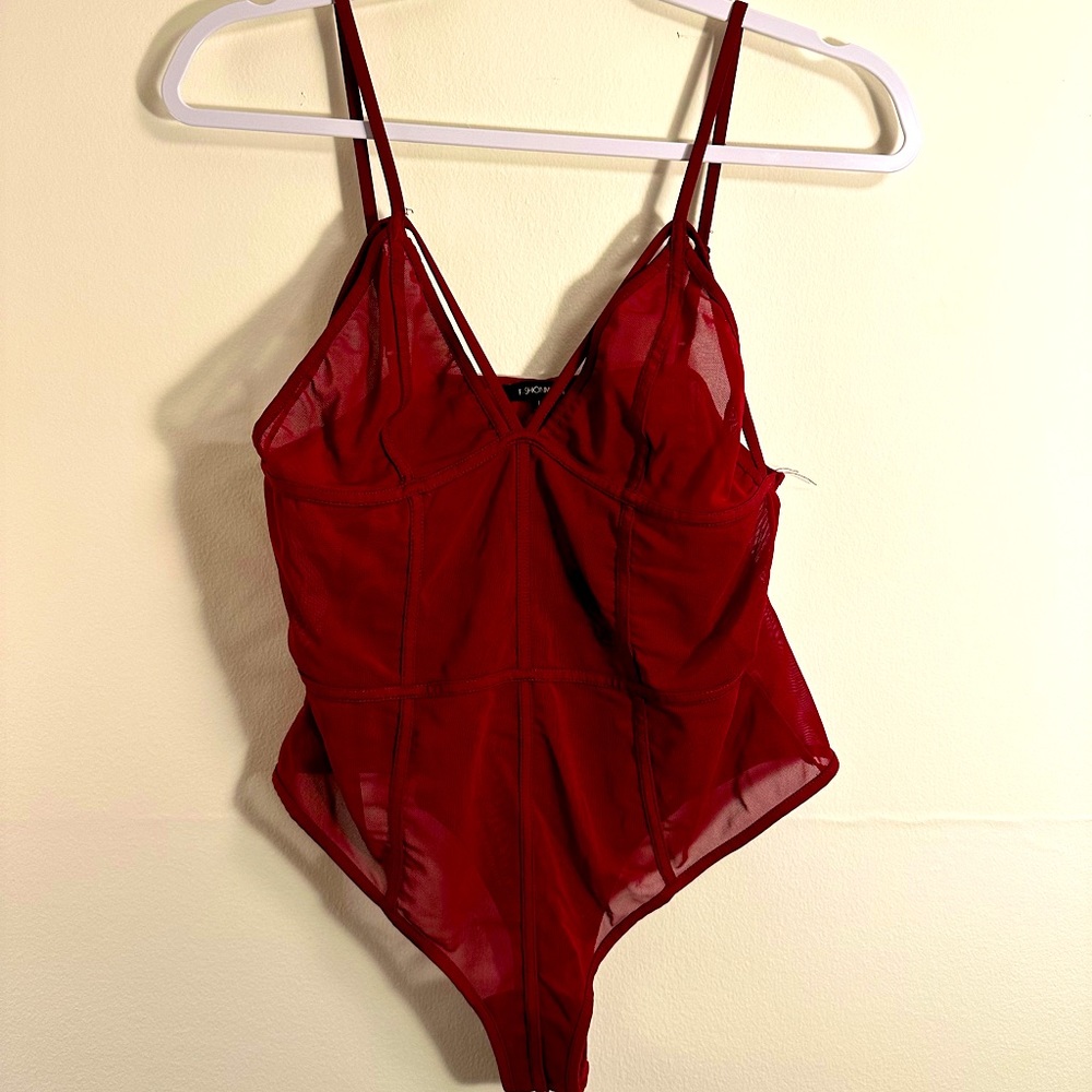 Maroon FashionNova Mesh Bodysuit